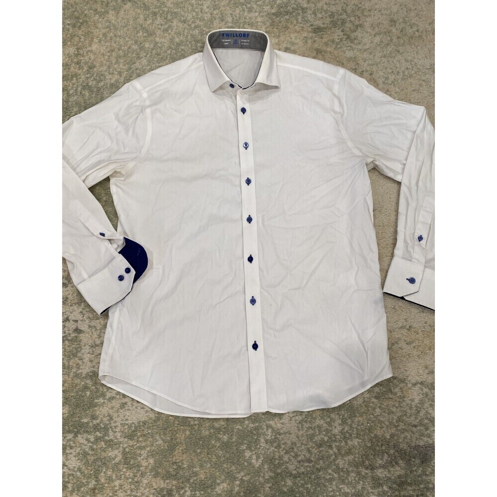 Twillory Performance Shirt Men 16.5 32-33 Tailored Fit Blue White